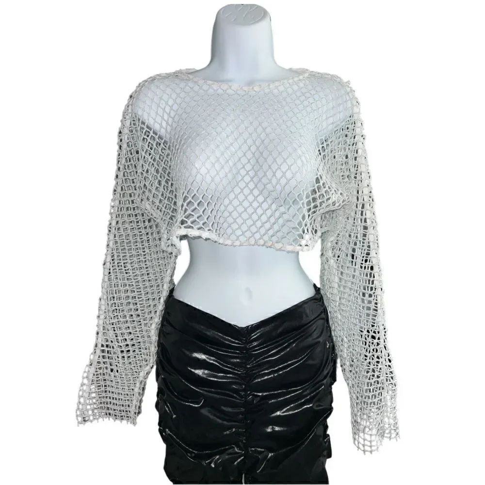 ZARA Fishnet Cropped Top White Silver Color Size S.